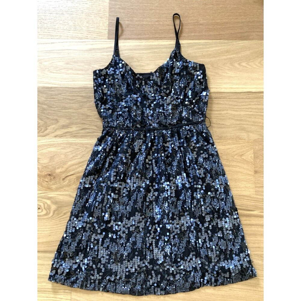 Express Sequin Blue Black Babydoll Strappy Dress S Going Out Party Fairy Grunge